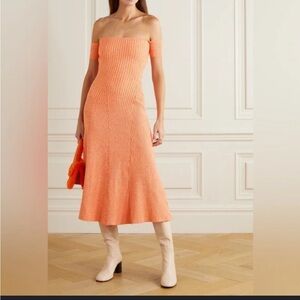 ANNA QUAN AUS 12 / US 8 Valerie Off-The-Shoulder Orange Knit Dress